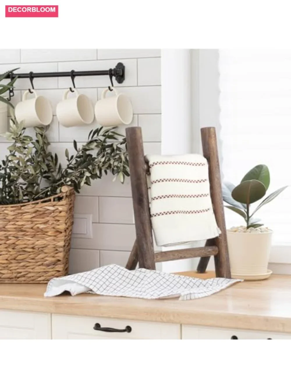 Rustic Farmhouse Wooden Tea Towel Ladder Set of 2 for Bathroom Kitchen